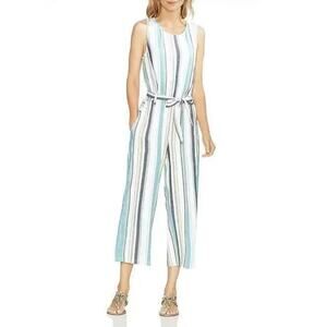 Drew Blue Striped Sleeveless Linen Jumpsuit SM Resort Coastal Cowgirl Beach Boho